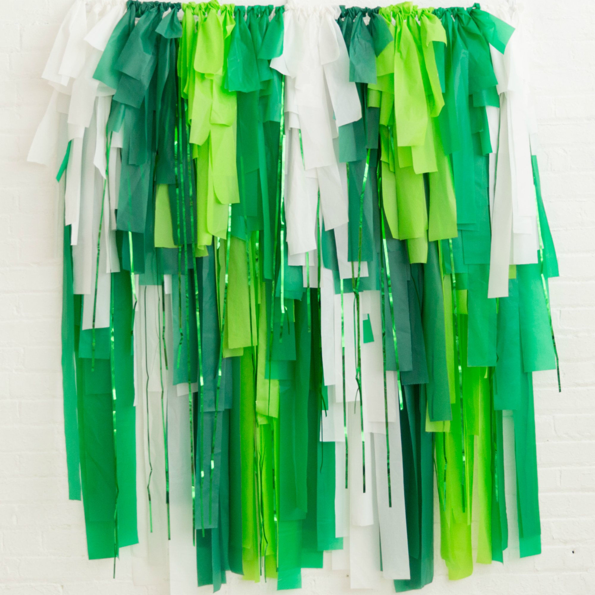 In the Jungle Streamer Fringe Backdrop Kit – Jungle Party Decorations –  Shades of Green Fringe Backdrop – Boy Birthday Party Backdrop – how to make  a fringe backdrop